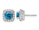 1.20 Carat (ctw) Blue Topaz Earrings in 14K White Gold with Lab-Grown Diamonds 1/3 Cart (ctw)